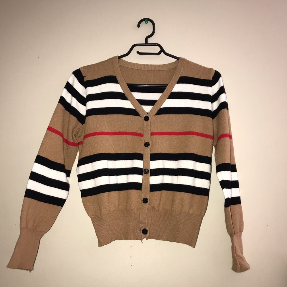 Striped V-Neck Button Sweater